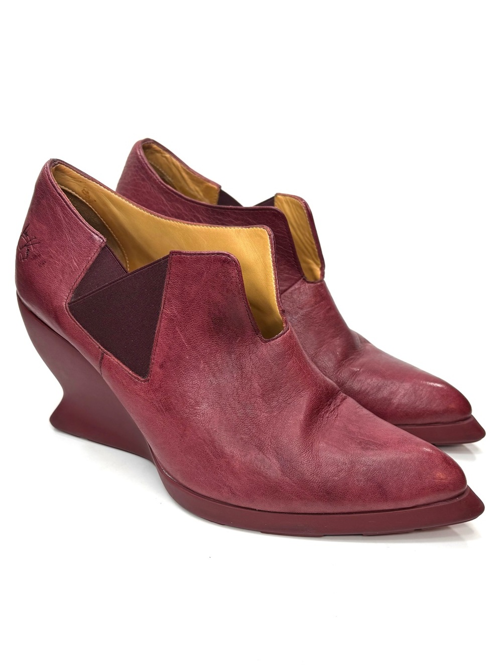 John Fluevog Quiver Mulberry Red Slip-On Wedge Heel | 8